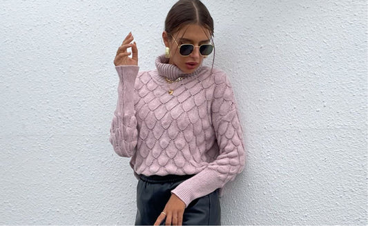 Turtle Neck Ribbed Long Sleeve Sweater