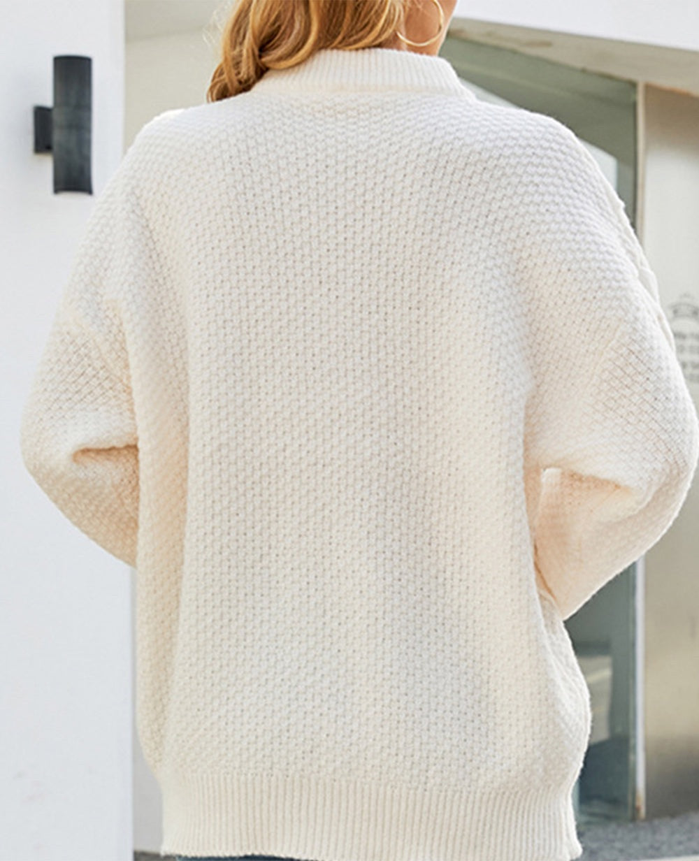 Cable-Knit Round Neck Long Sleeve Sweater