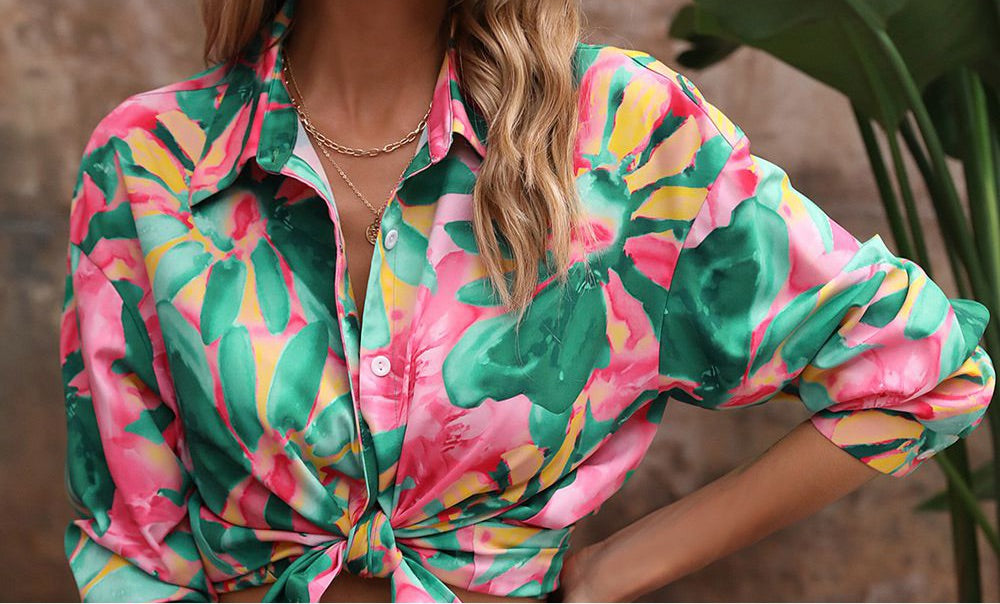 Floral Print Collared Neck Long Sleeve Shirt