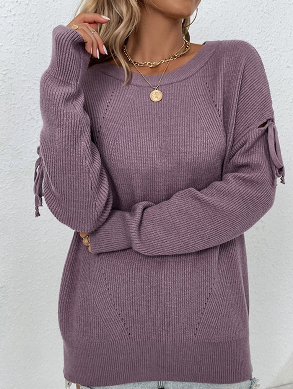 Round Neck Dropped Shoulder Sweater