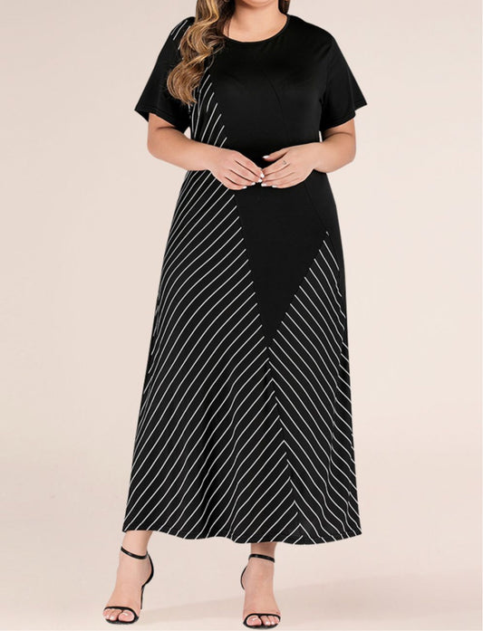 Plus Size Striped Color Block Tee Dress