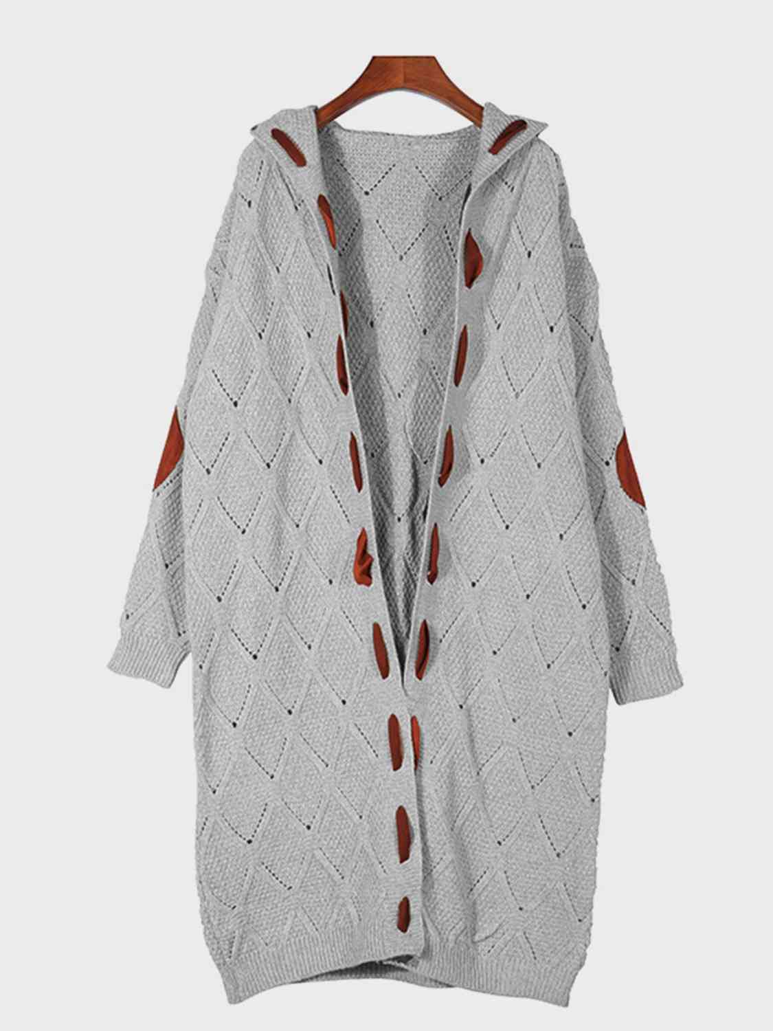 Openwork Long Sleeve Open Front Hooded Cardigan