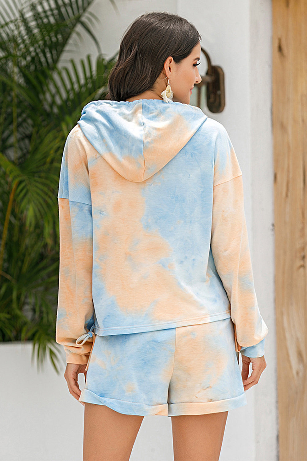 Tie-Dye Drawstring Hoodie and Bottoms  Set