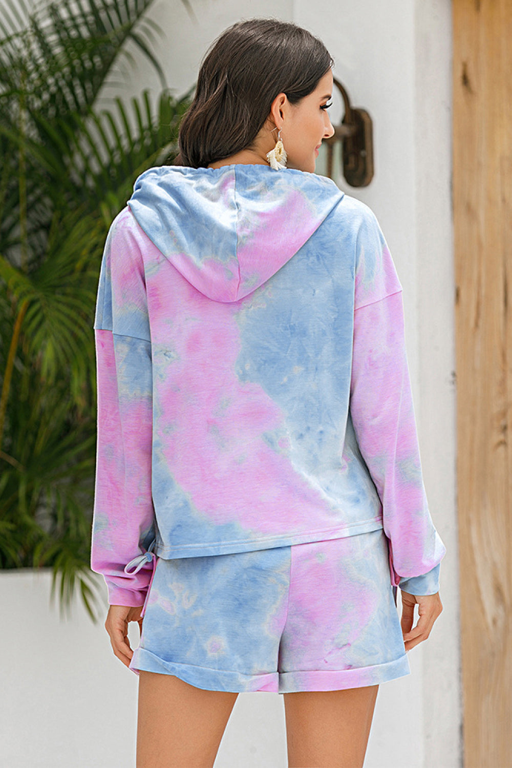 Tie-Dye Drawstring Hoodie and Bottoms  Set