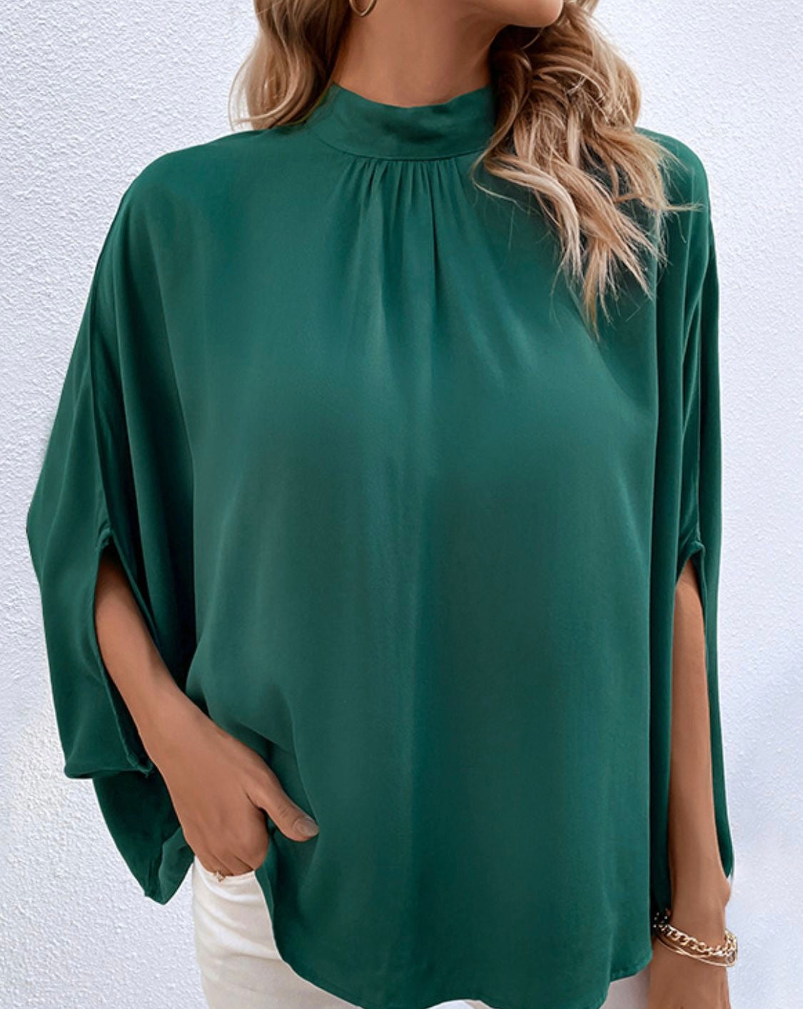 Tie Back Mock Neck Blouse