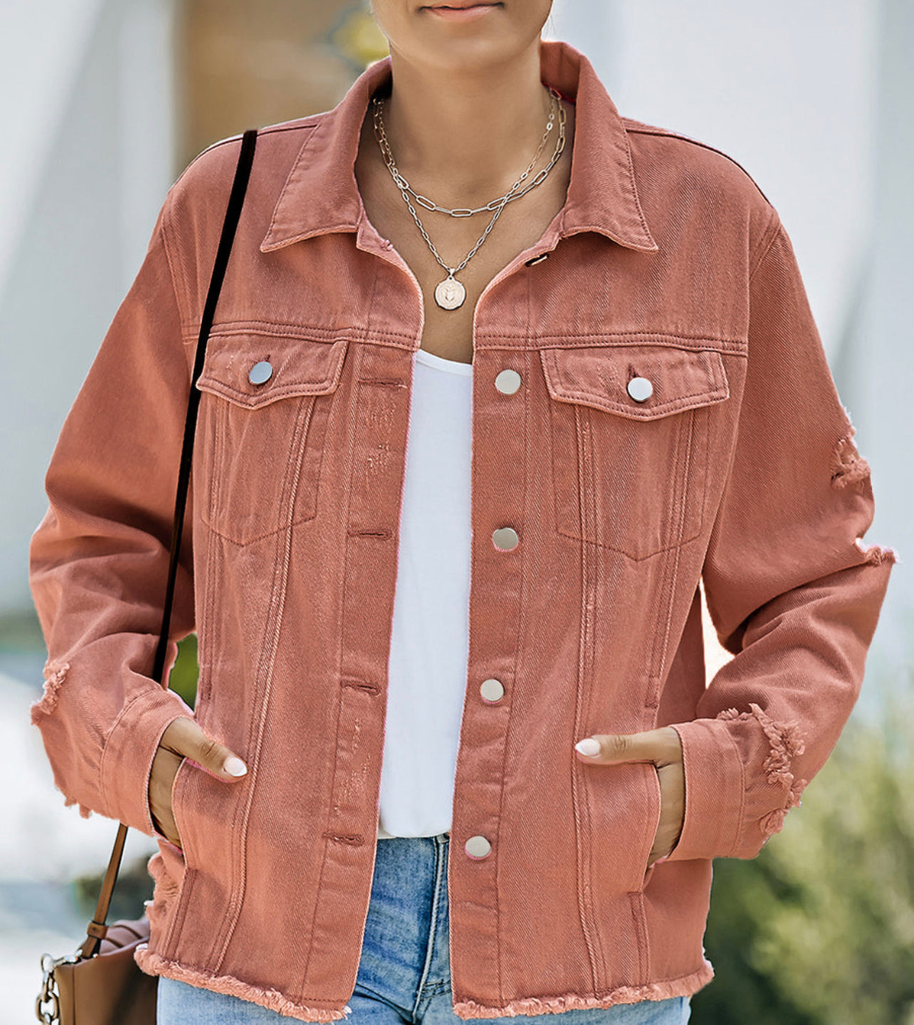 Distressed Raw Hem Denim Jacket