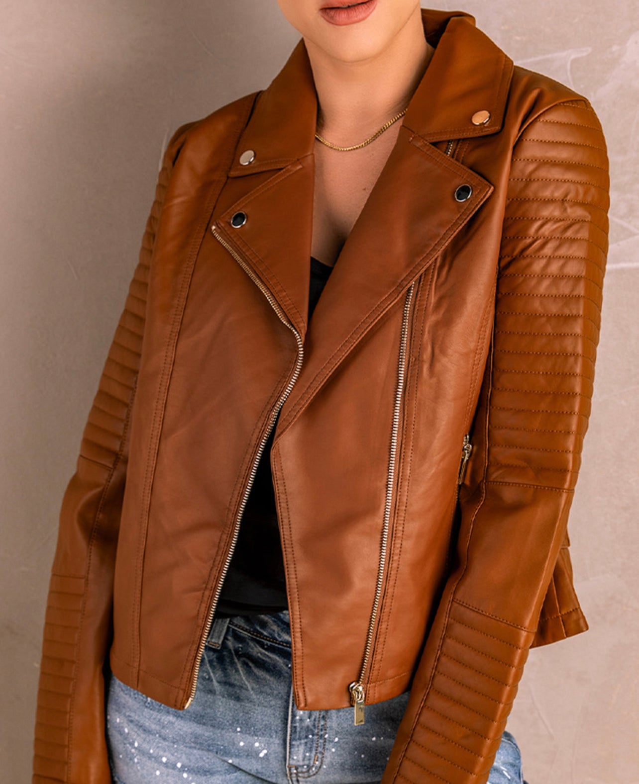 Ribbed Faux Leather Jacket