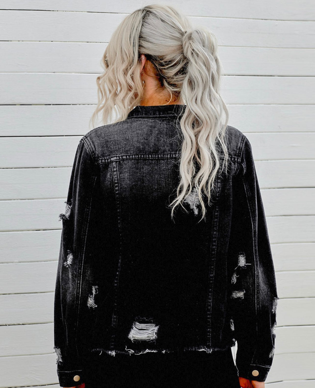 Distressed Raw Hem Denim Jacket