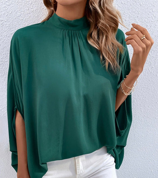 Tie Back Mock Neck Blouse