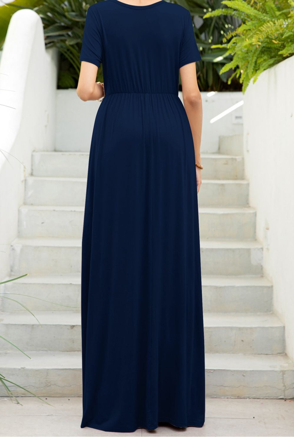 Round Neck Maxi Tee Dress with Pockets