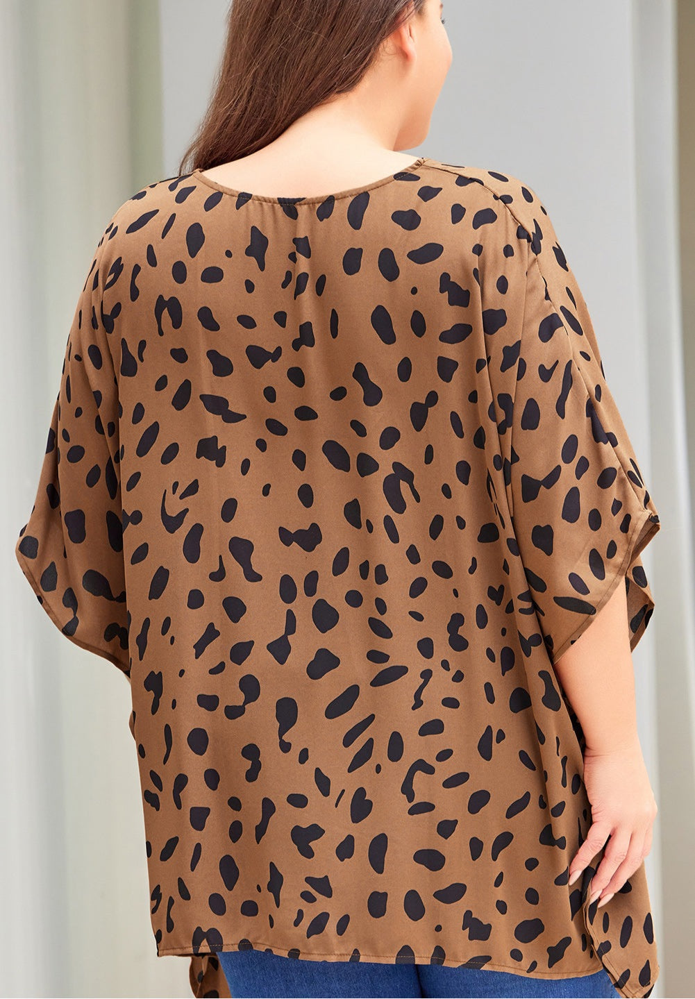 Plus Size Animal Print Handkerchief Hem Blouse