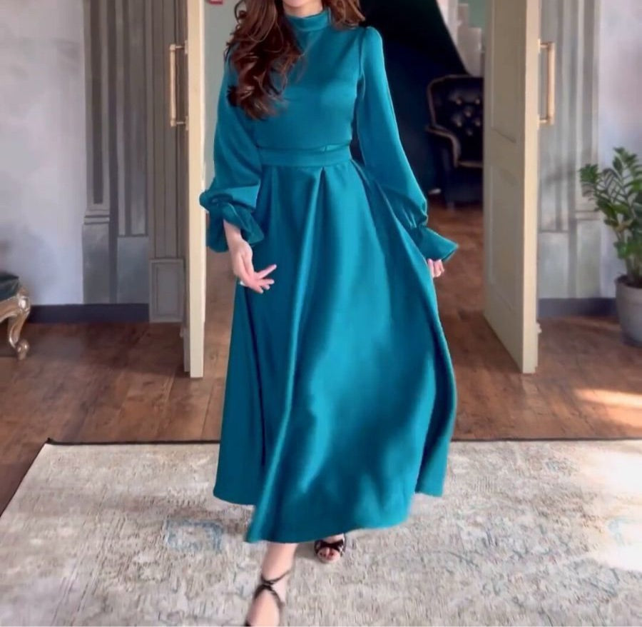 Elegant Lotus Leaf Long Sleeve High Waist Maxi dress