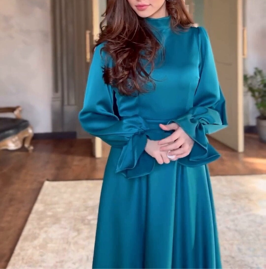 Elegant Lotus Leaf Long Sleeve High Waist Maxi dress