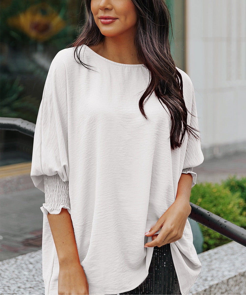 Round Neck Dolman Sleeve Textured Blouse