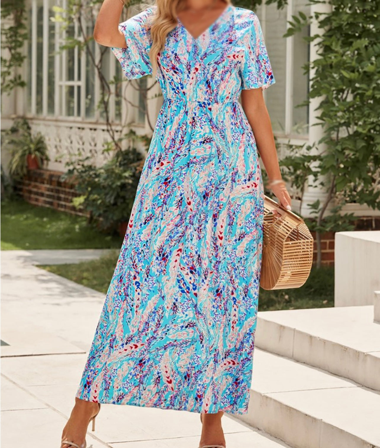 Multicolored V-Neck Maxi Dress