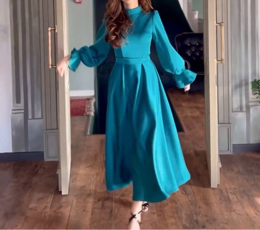 Elegant Lotus Leaf Long Sleeve High Waist Maxi dress