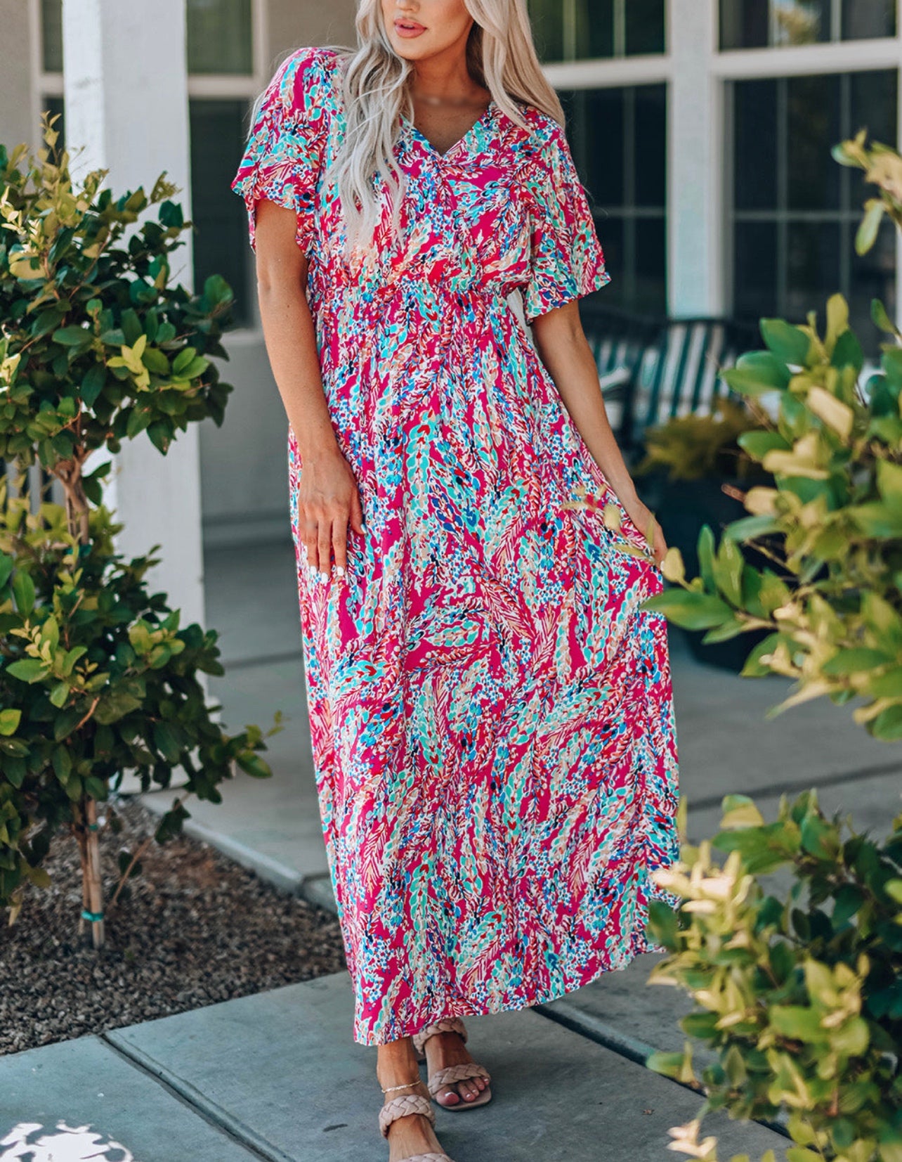 Multicolored V-Neck Maxi Dress