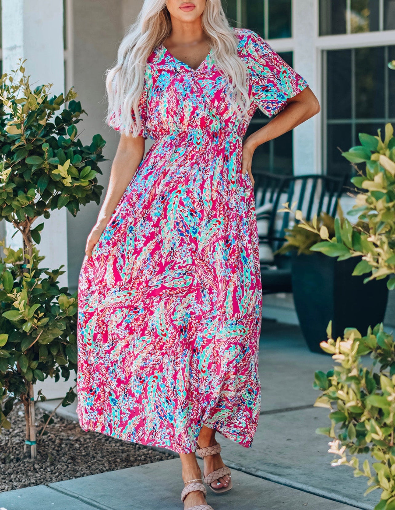 Multicolored V-Neck Maxi Dress