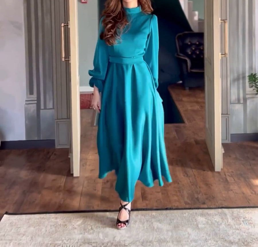 Elegant Lotus Leaf Long Sleeve High Waist Maxi dress