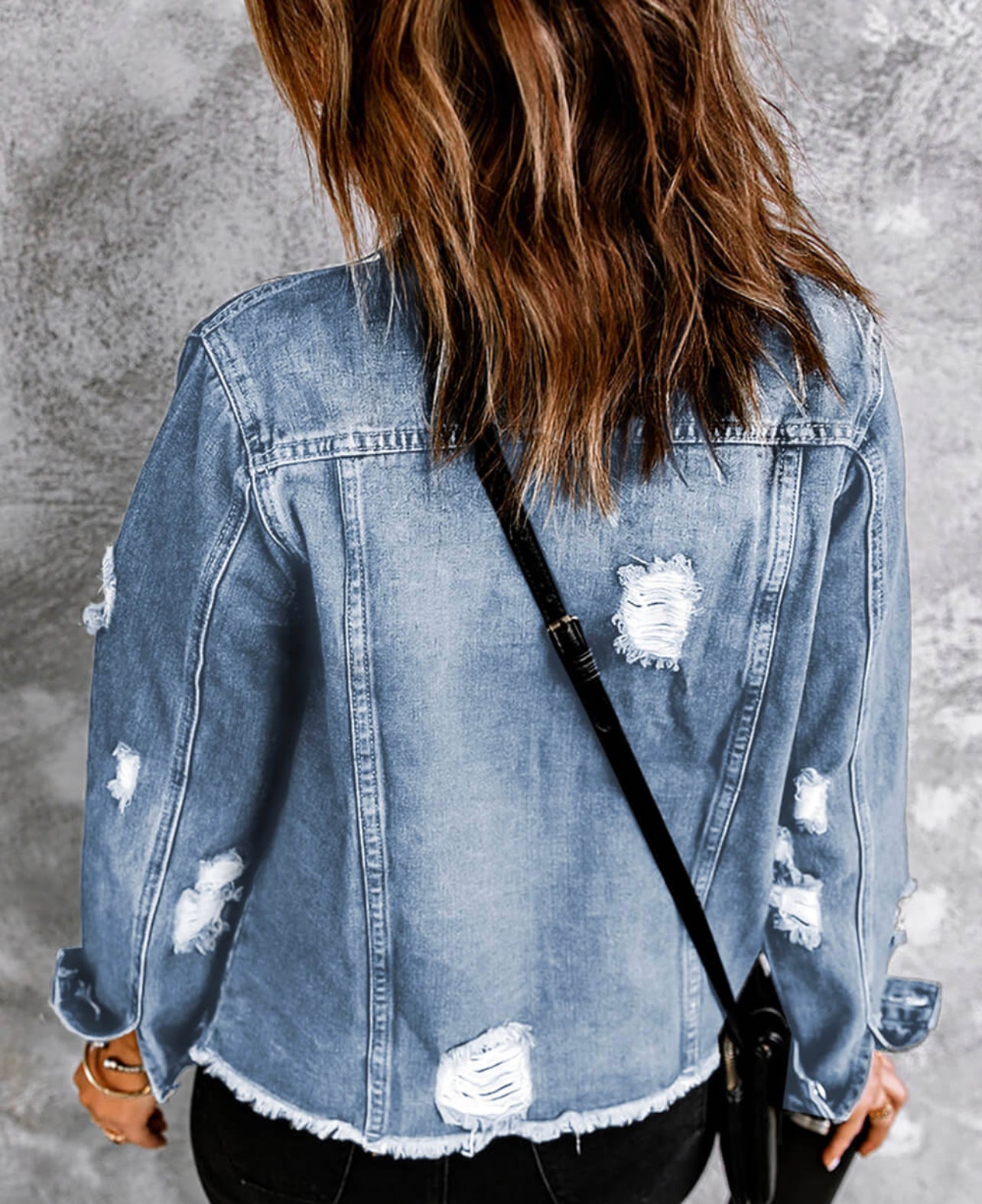 Distressed Raw Hem Denim Jacket